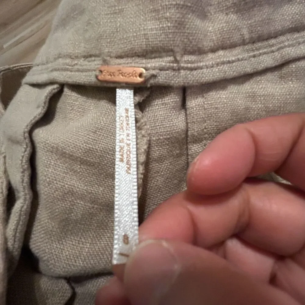 Free People Chelsea Shorts Womens 8 Sand Beige 100% Linen Pleated Revolve